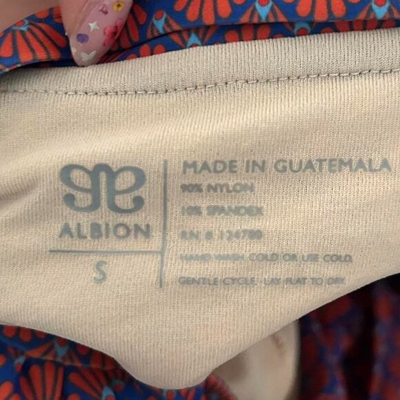 Albion square neck retro geometrical micro print ruched side modest cut swimsuit - Picture 6 of 6